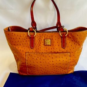 Dooney and Bourke Satchel, Embossed Italian leather, Ostrich collection Cognac